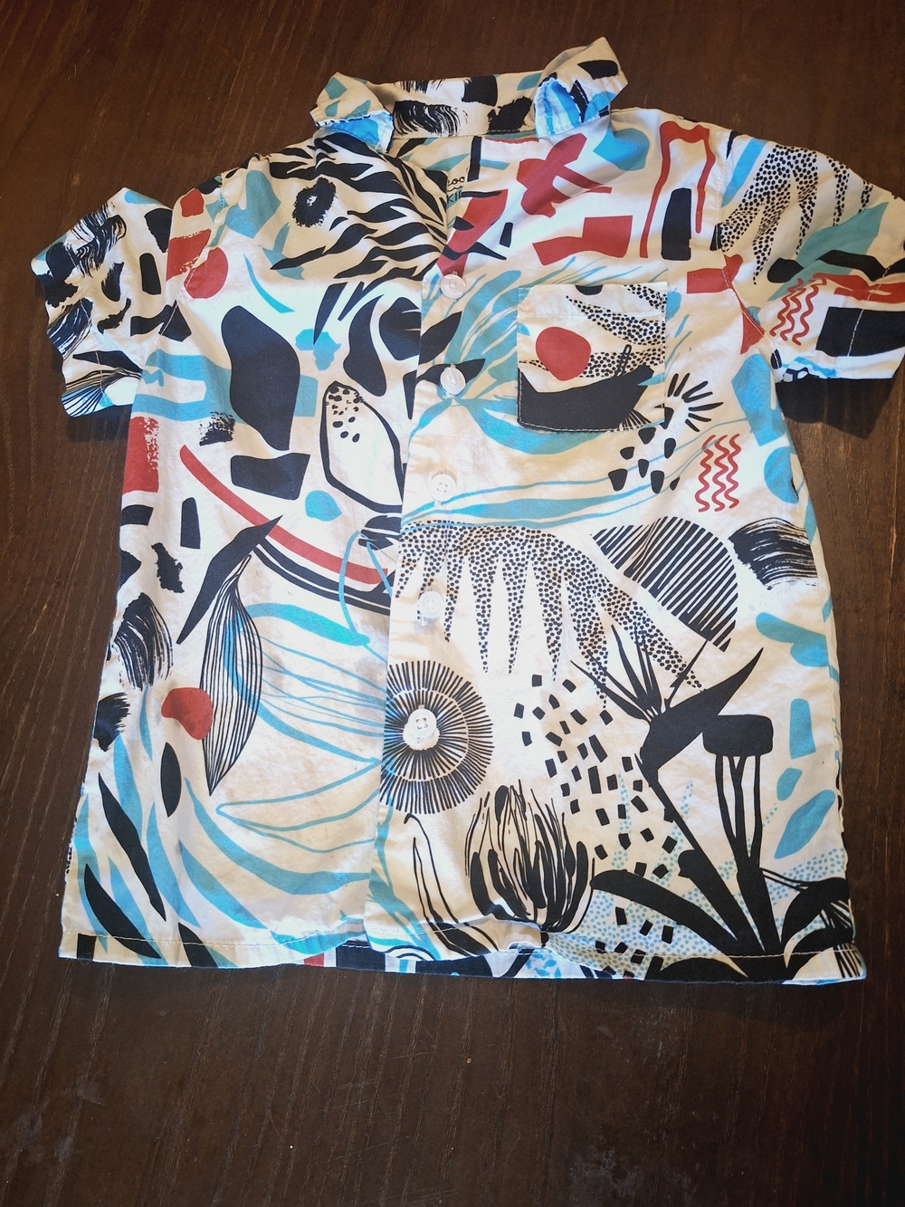 Kids Abstract Button-Front Shirt - Blue/Black/Red